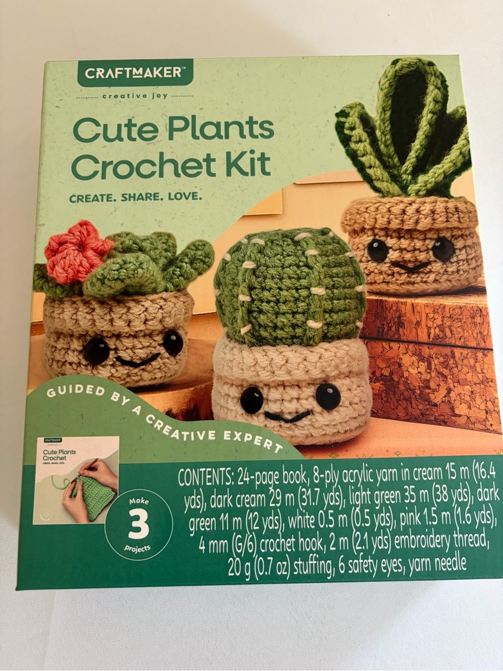 Cute Plants Crochet Kit - Green and Cream